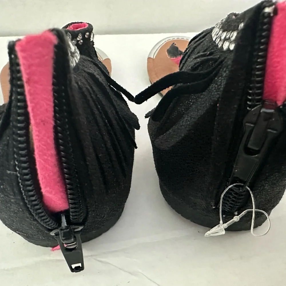 Justice Black Fringe Sandals‎ Size 4